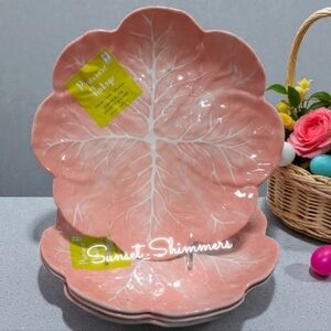 4pc Set Easter Embossed Pink Cabbage Rose Scalloped Melamine Dinner Plates Set